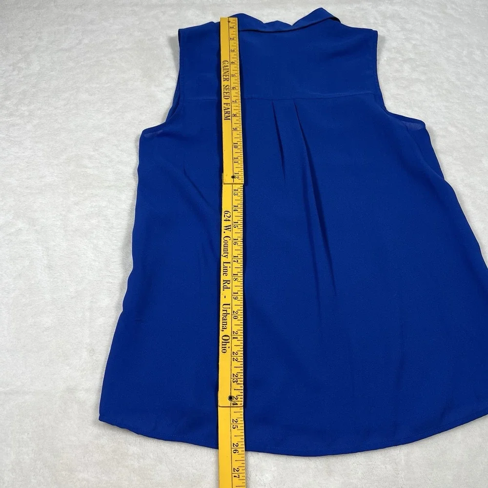 Michael Kors Women's Blue Tank Top Silver Zip‎ Small Sheer Flowy Fairy